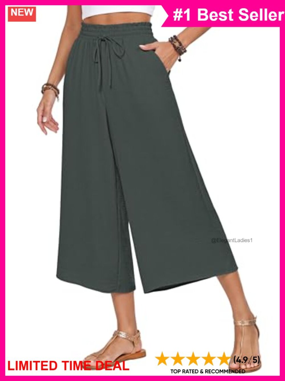 Flowy Wide Leg Palazzo Pants High Waisted Smocked Casual Trousers Pockets